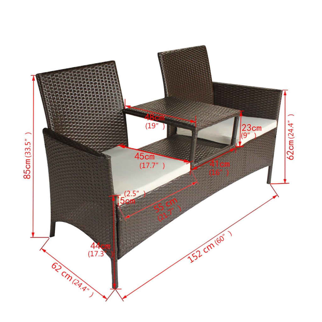 2-Seater Garden Sofa with Tea Table Poly Rattan Brown