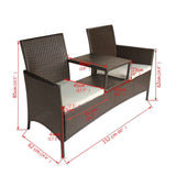 2-Seater Garden Sofa with Tea Table Poly Rattan Brown - 45-Degree Angle