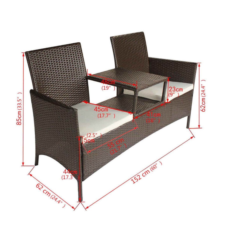 2-Seater Garden Sofa with Tea Table Poly Rattan Brown