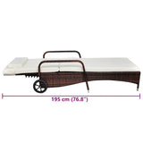Sun Lounger with Cushion & Wheels Poly Rattan Brown - Top-Down View