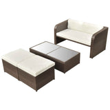 4 Piece Garden Lounge Set with Cushions Poly Rattan Brown - Front View