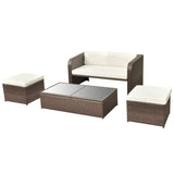 4 Piece Garden Lounge Set with Cushions Poly Rattan Brown - Rear View