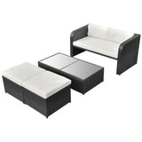 4 Piece Garden Lounge Set with Cushions Poly Rattan Black - Front View
