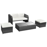 4 Piece Garden Lounge Set with Cushions Poly Rattan Black - Rear View