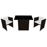 3 Piece Bistro Set with Cushions Poly Rattan Brown - Front View