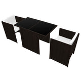 3 Piece Bistro Set with Cushions Poly Rattan Brown - Side View
