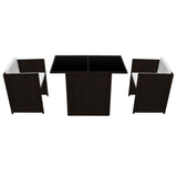 3 Piece Bistro Set with Cushions Poly Rattan Brown - Top-Down View