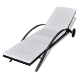 Sun Lounger with Cushion & Wheels Poly Rattan Black - Front View