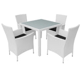 5 Piece Outdoor Dining Set Poly Rattan Cream White - Front View
