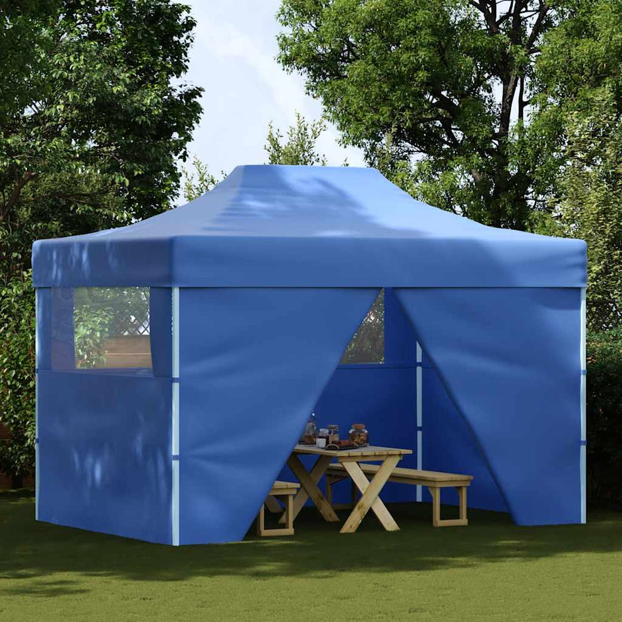 Foldable Tent Pop-Up with 4 Side Walls 3x4.5 m Blue