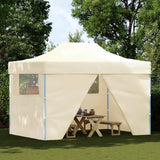 Foldable Tent Pop-Up with 4 Side Walls 3x4.5 m Cream White - Front View