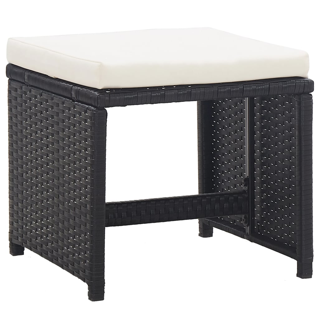 9 Piece Outdoor Dining Set with Cushions Poly Rattan Black
