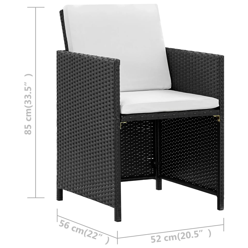 9 Piece Outdoor Dining Set with Cushions Poly Rattan Black