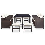 11 Piece Outdoor Dining Set with Cushions Poly Rattan Brown - Front View