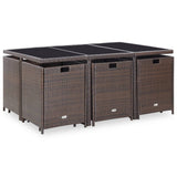 11 Piece Outdoor Dining Set with Cushions Poly Rattan Brown - Top-Down View