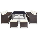 13 Piece Outdoor Dining Set with Cushions Poly Rattan Brown - Front View