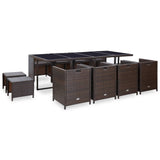 13 Piece Outdoor Dining Set with Cushions Poly Rattan Brown - Side View