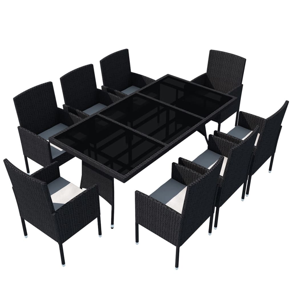 9 Piece Outdoor Dining Set with Cushions Poly Rattan Black