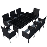 9 Piece Outdoor Dining Set with Cushions Poly Rattan Black