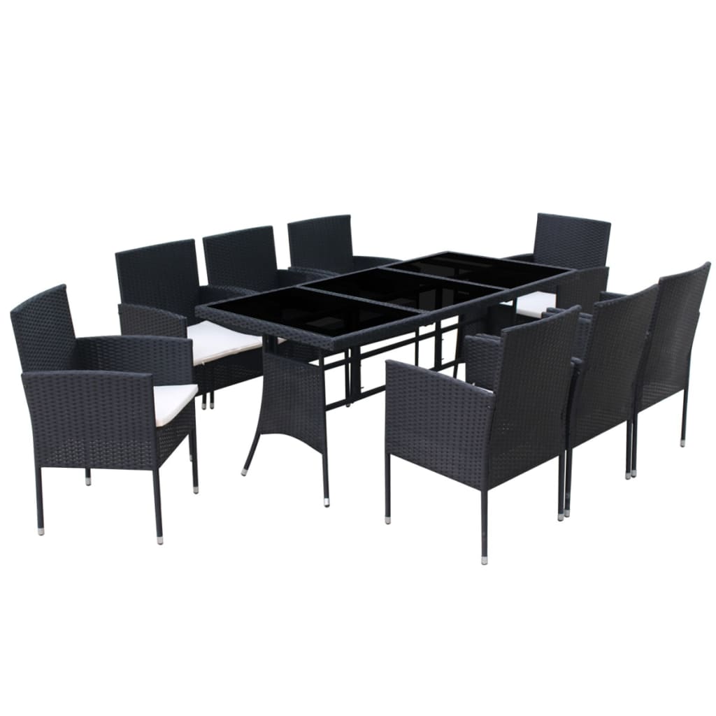 9 Piece Outdoor Dining Set with Cushions Poly Rattan Black