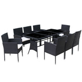 9 Piece Outdoor Dining Set with Cushions Poly Rattan Black