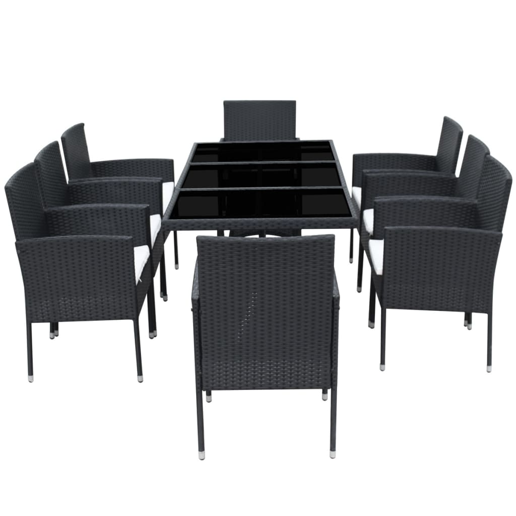9 Piece Outdoor Dining Set with Cushions Poly Rattan Black