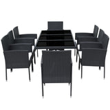 9 Piece Outdoor Dining Set with Cushions Poly Rattan Black