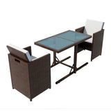 3 Piece Bistro Set with Cushions Poly Rattan Brown - Front View