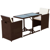 3 Piece Bistro Set with Cushions Poly Rattan Brown