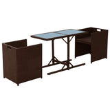3 Piece Bistro Set with Cushions Poly Rattan Brown - Top-Down View