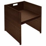 3 Piece Bistro Set with Cushions Poly Rattan Brown - Low Angle