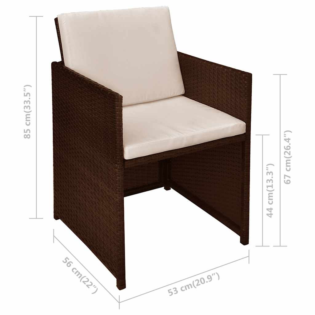 3 Piece Bistro Set with Cushions Poly Rattan Brown