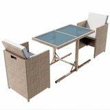 3 Piece Bistro Set with Cushions Poly Rattan Beige - Front View