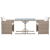 3 Piece Bistro Set with Cushions Poly Rattan Beige - 45-Degree Angle