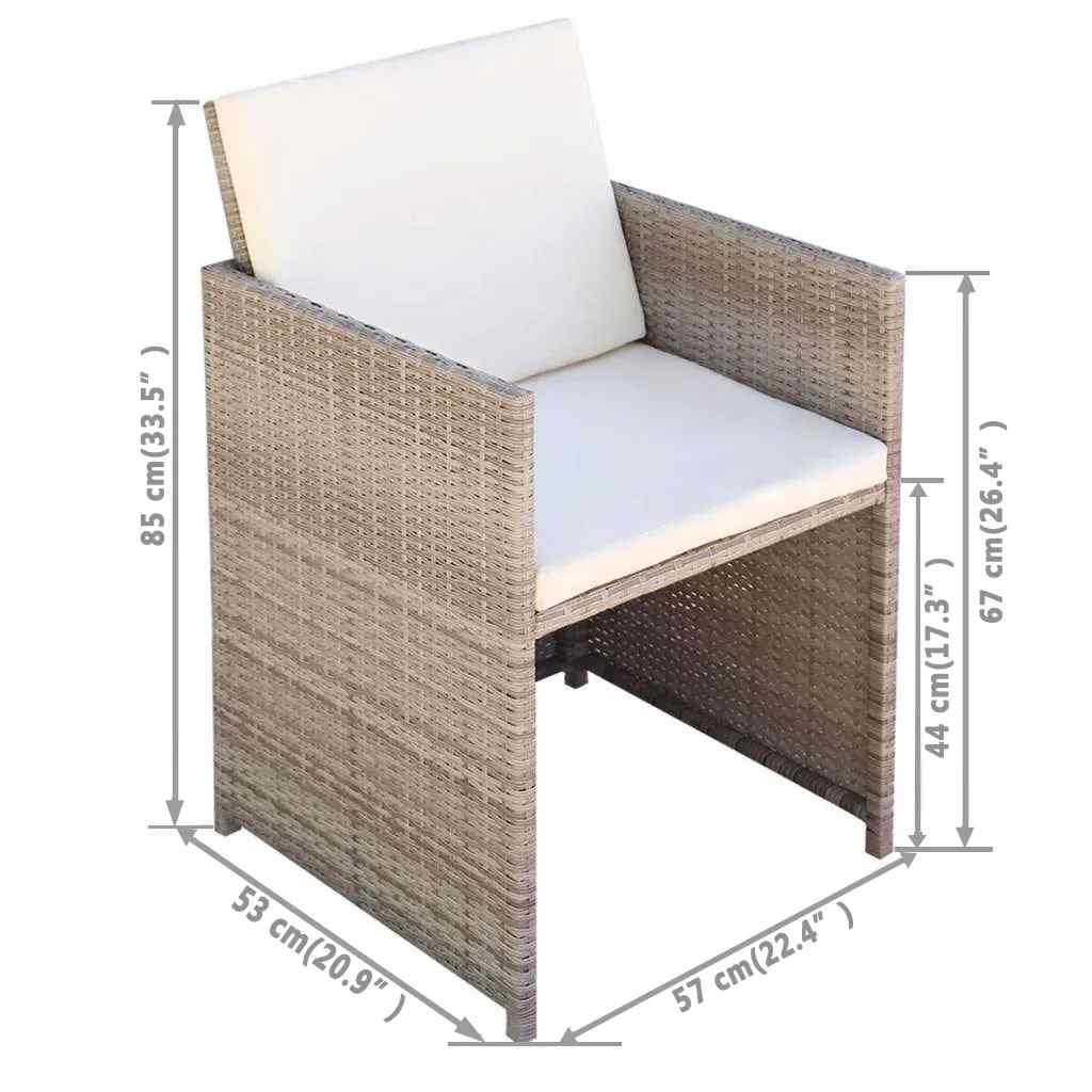 3 Piece Bistro Set with Cushions Poly Rattan Beige