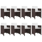 9 Piece Outdoor Dining Set with Cushions Poly Rattan Brown