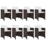 9 Piece Outdoor Dining Set with Cushions Poly Rattan Brown - Front View
