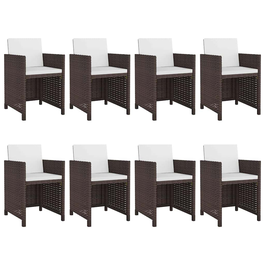 9 Piece Outdoor Dining Set with Cushions Poly Rattan Brown