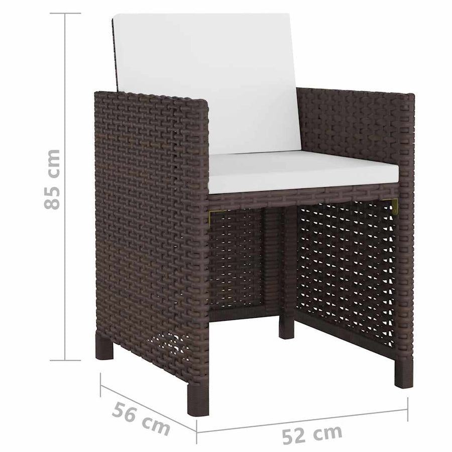 9 Piece Outdoor Dining Set with Cushions Poly Rattan Brown