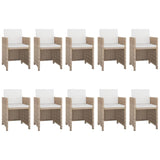 11 Piece Outdoor Dining Set with Cushions Poly Rattan Beige - Front View