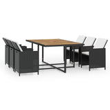 11 Piece Outdoor Dining Set with Cushions Poly Rattan Black - Front View