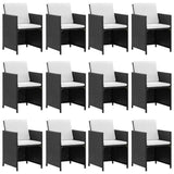 13 Piece Outdoor Dining Set with Cushions Poly Rattan Black - Front View