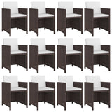 13 Piece Outdoor Dining Set with Cushions Poly Rattan Brown - Front View