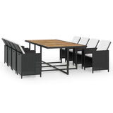 13 Piece Outdoor Dining Set with Cushions Poly Rattan Black - Front View