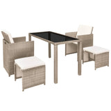 5 Piece Outdoor Dining Set with Cushions Poly Rattan Beige - Side View