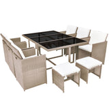 11 Piece Outdoor Dining Set with Cushions Poly Rattan Beige - Front View