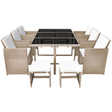 11 Piece Outdoor Dining Set with Cushions Poly Rattan Beige - Side View