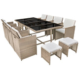 13 Piece Outdoor Dining Set with Cushions Poly Rattan Beige - Front View