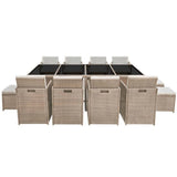 13 Piece Outdoor Dining Set with Cushions Poly Rattan Beige - Side View