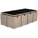13 Piece Outdoor Dining Set with Cushions Poly Rattan Beige - Top-Down View